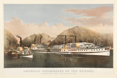 Barcos de vapor americanos en el Hudson de Currier and Ives