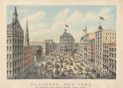 Broadway, Nueva York: Desde el edificio de Western Union Telegraph mirando al norte de Currier and Ives