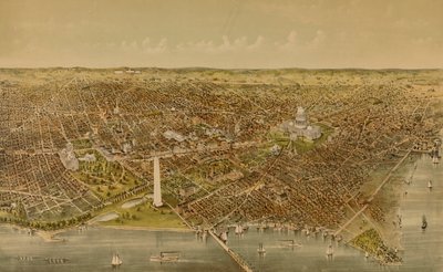 Ciudad de Washington (Vista aérea desde el Potomac hacia el norte) de Currier and Ives