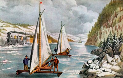 Carrera de barcos de hielo en el río Hudson, siglo XIX de Currier and Ives
