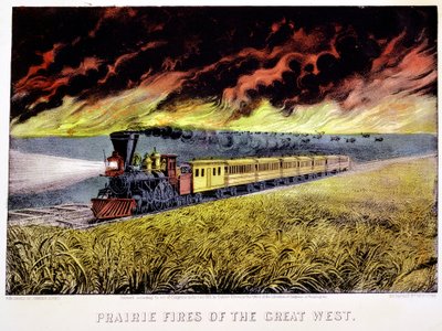 Incendios en la pradera del Gran Oeste, EE.UU., 1871 de Currier and Ives