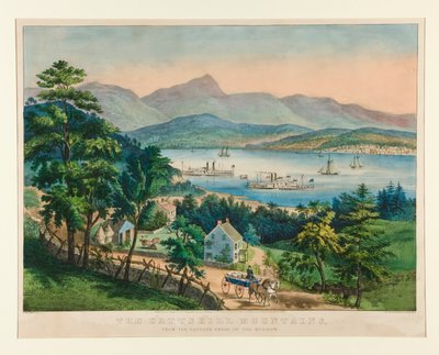 Las montañas Catskill desde la costa este del Hudson de Currier and Ives