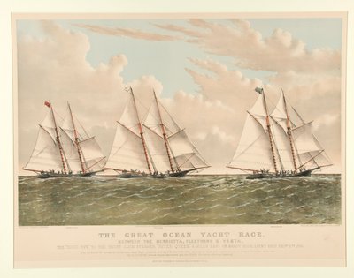 La Gran Carrera de Yates Oceánicos entre Henrietta, Fleetwing y Vesta de Currier and Ives