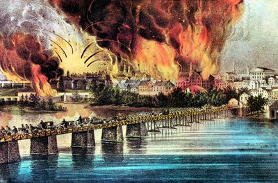 La caída de Richmond, Virginia, Guerra Civil Americana, 2 de abril de 1865 de Currier and Ives
