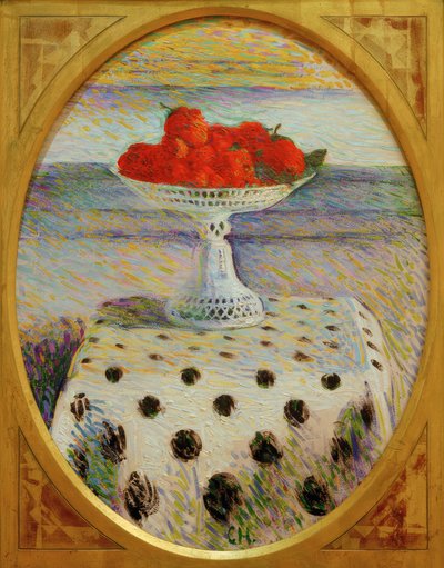 Naturaleza muerta con fresas en un cuenco de porcelana calada de Curt Herrmann