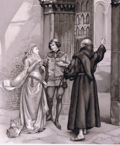 Entra Fray Lorenzo y Romeo (ilustración de Romeo y Julieta) de Curtazzo Curtazzo