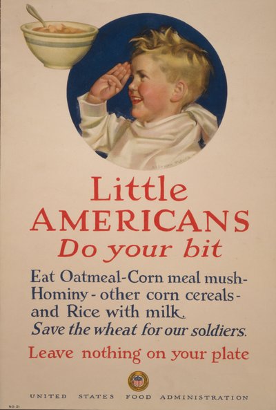 Pequeños americanos, poned vuestro granito de arena . Guarda el trigo para nuestros soldados - No dejes nada en tu plato de Cushman Parker