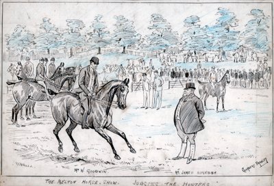 El espectáculo ecuestre de Melton, juzgando a los cazadores, c1880-1940 de Cuthbert Bradley