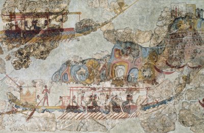 Flota de barcos, fresco de Thera, Islas Cícladas del Sur, Grecia, civilización cicládica, 3er-2do milenio a.C. de Cycladic Cycladic