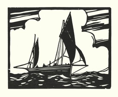 Barcos de pesca y barcazas: Brighton Clinker-Built Lugger (xilografía) de Cyril A. Wilkinson