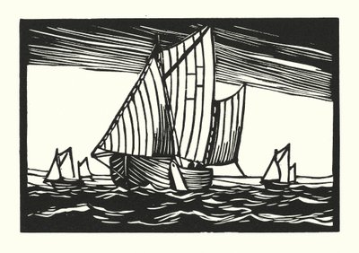 Barcos de pesca y barcazas: Brighton Hoggies (xilografía) de Cyril A. Wilkinson