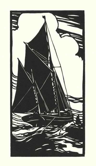 Barcos de pesca y barcazas: Brixham Trawler (xilografía) de Cyril A. Wilkinson