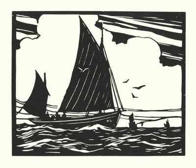 Barcos de pesca y barcazas: Deal Lugger (xilografía) de Cyril A. Wilkinson