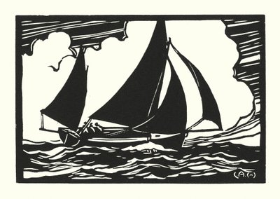 Barcos de pesca y barcazas: Falmouth Quay Punt (xilografía) de Cyril A. Wilkinson