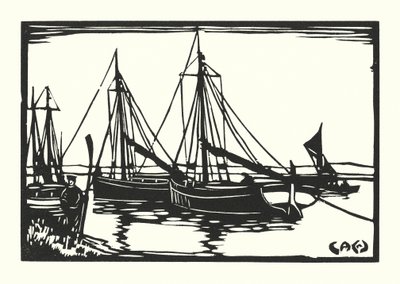 Barcos de pesca y barcazas: Leigh Bawleys (xilografía) de Cyril A. Wilkinson