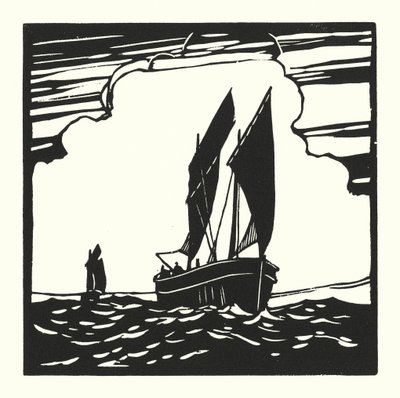 Barcos de pesca y barcazas: Mounts Bay Drifter (xilografía) de Cyril A. Wilkinson
