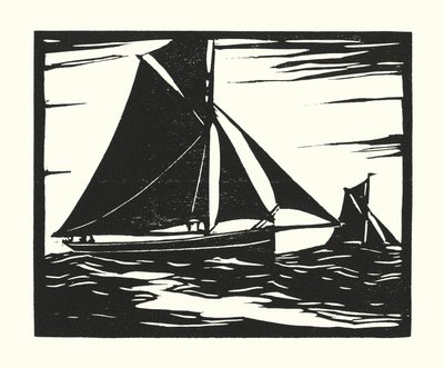 Barcos de pesca y barcazas: Plymouth Long Boomer (xilografía) de Cyril A. Wilkinson