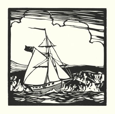 Barcos de pesca y barcazas: Revenue Cutter (grabado en madera) de Cyril A. Wilkinson