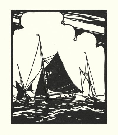 Barcos de pesca y barcazas: Whitstable Oyster Boat (xilografía) de Cyril A. Wilkinson