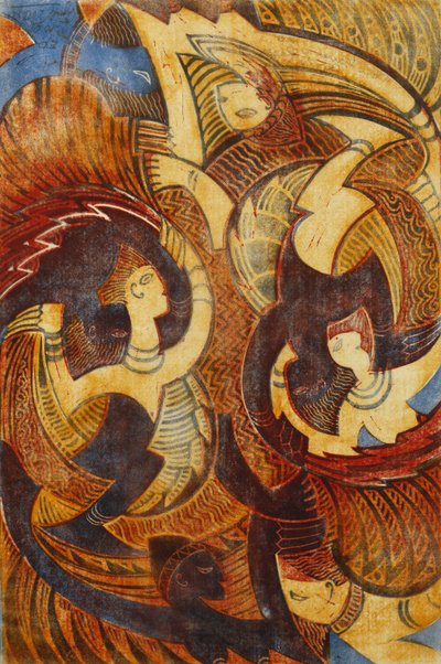 Danza del fuego, c. 1931 (linograbado impreso en colores sobre fino Japón) de Cyril Edward Power