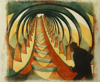 La escalera mecánica, c. 1929 (linograbado impreso en colores sobre fino Japón) de Cyril Edward Power
