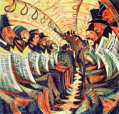 El tren subterráneo, c.1934 (linograbado) de Cyril Edward Power