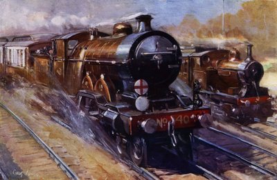 El Southern Belle transportando vagones Pullman en el servicio expreso de London, Brighton and South Coast Railway de Londres a Brighton (litografía en color) de Cyrus (after) Cuneo