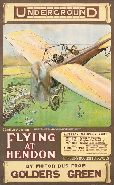 "Volando en Hendon", un cartel publicitario de Cyrus Cuneo