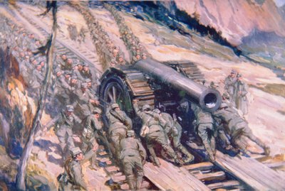 Italianos transportando artillería por una montaña de Cyrus Cuneo