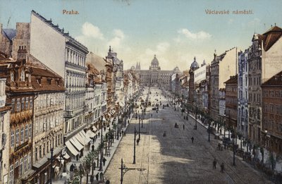 Postal que representa una vista general de la Plaza de Wenceslao de Czech Photographer