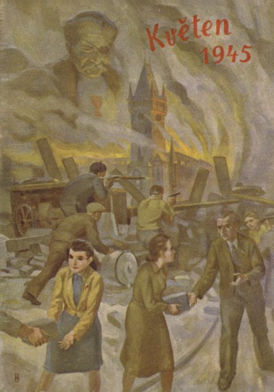 Gente en Praga ayudándose y luchando en mayo de 1945 de Czech School