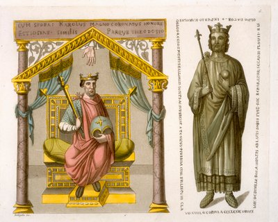 HRE Carlos II (el Calvo) en el trono, después de un manuscrito en la Biblioteca Colberg, placa 6 de 