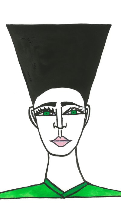 Afro Hair, 2024 (pluma con pintura sobre papel) de Daisy de Villeneuve