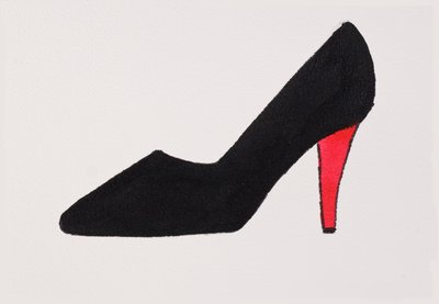 Tacón alto negro, 2017 (tinta china negra, con rotulador dorado sobre papel) de Daisy de Villeneuve