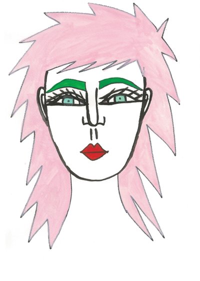 Shaggy Pink Hair, 2024 (bolígrafo con pintura sobre papel) de Daisy de Villeneuve