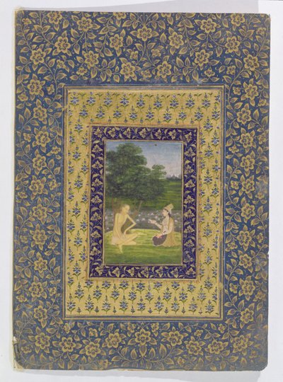 Layla Leyendo a Majnun, quien se sienta bajo un árbol junto a un estanque de lotos, Delhi, c.1720-40 de Dal Chand