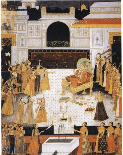Maharajá Abhai Singh viendo un espectáculo de danza de Dalchand