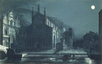 Escena nocturna de la Iglesia de SS. Giovanni y Paolo, Venecia, grabado por Brizeghel de Dalda (after)