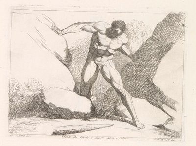 Hércules separa las rocas Calpe y Abila (las columnas de Hércules) Ercole che divide i Monti Abila e Calpe (título sobre objeto) de Damiano Pernati