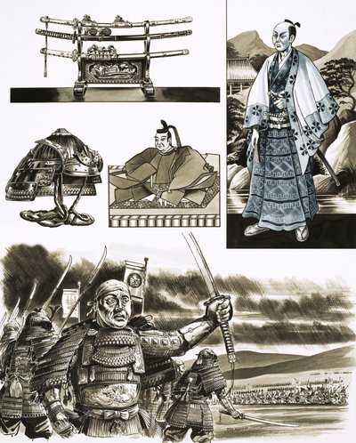 El oficio del samurái es el robo y la violencia (gouache sobre papel) de Dan Escott