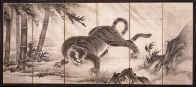 Tigre [a la izquierda de la pareja Dragón y Tigre], mediados del siglo XVI (tinta sobre papel) (véase también 6114494) de Dōan Yamada