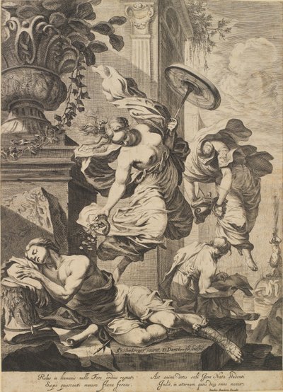 Alegoría con Fortuna y un artista dormido en traje antiguo de Dancker Danckerts