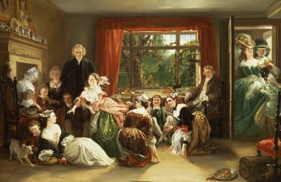 Cazar la zapatilla en casa del vecino Flamborough, de "El vicario de Wakefield" de Oliver Goldsmith (óleo sobre lienzo) de Daniel Maclise
