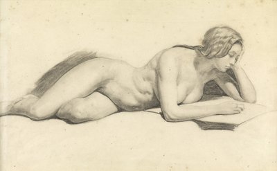 Estudio de un desnudo femenino leyendo (lápiz sobre papel) de Daniel Maclise