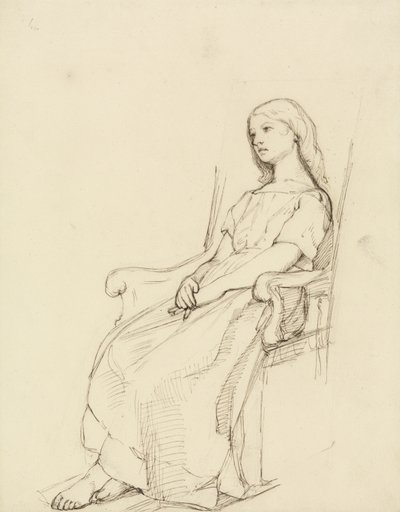 Estudio de una joven sentada (pluma y tinta y grafito sobre papel) de Daniel Maclise