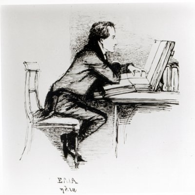 Retrato de Charles Lamb (1775-1834) (pluma y tinta sobre papel) (foto en blanco y negro) de Daniel Maclise