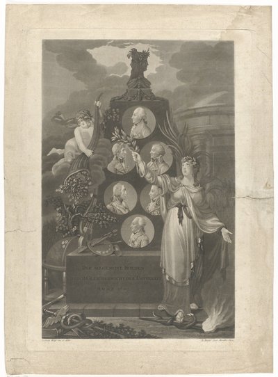 Alegoría op de Vrede van Amiens, 1802 La paz general por el equilibrio de la valentía de marzo de 1802 (título sobre el objeto) de Daniel Berger