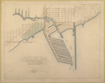 Lámina 72 del Plan de Chicago, 1909: Chicago. Diagrama Esquemático de Muelles Sugeridos en la Boca... de Daniel Burnham