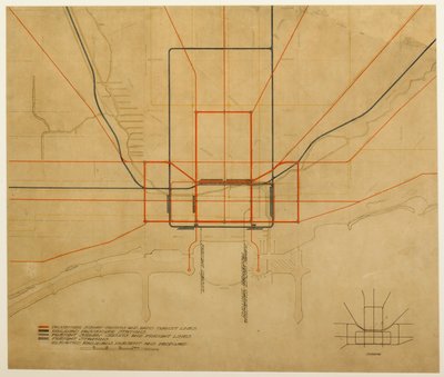 Placa 75 de El Plan de Chicago: Chicago. Diagrama de la ciudad, mostrando el sistema completo de Daniel Burnham