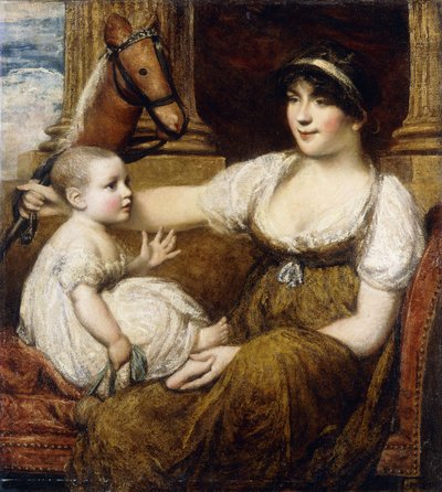 Una Madre Sosteniendo un Caballito de Juguete, Jugando con su Hijo de Daniel Gardner